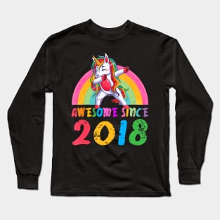 3 Years Old 3rd Birthday Unicorn Awesome Since 2018 Long Sleeve T-Shirt